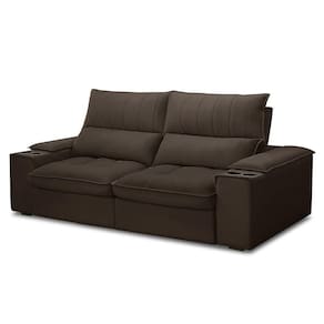 Sofá Retrátil 3 Lugares Com Porta Copo 230cm Andes F05 Veludo Marrom Escuro