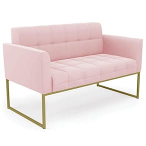 Sofá Namoradeira Base Industrial Dourado Ana Suede Rosa Bebê