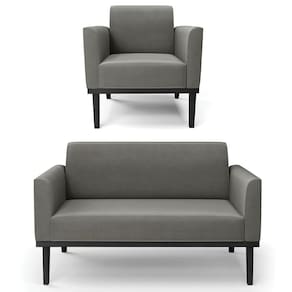 Sofá Namoradeira E 1 Poltrona Base Madeira Preto Maressa Suede Grafite