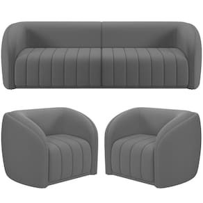 Kit Sofá 4 Lugares Para Sala 252cm Com 02 Poltronas Lazio M03 Veludo Cinza - Lyam Decor