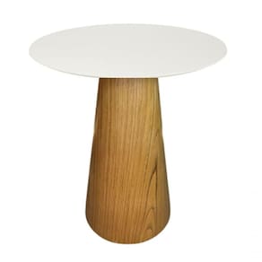 Mesa De Apoio Cone Base Laminada Em Madeira Natural - Tampo Off White 70 Cm Altura 60 Cm Cor Marrom