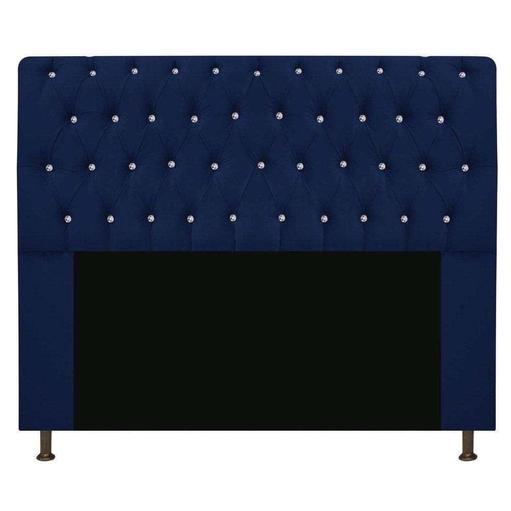 Cabeceira Estofada Lady Com Strass 140 Cm Queen Size Suede - Doce Sonho Móveis Azul Marinho