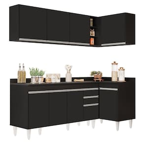Armário De Cozinha Modulado De Canto Esquerdo 4 Peças Cp50 Balcão Com Tampo Preto
