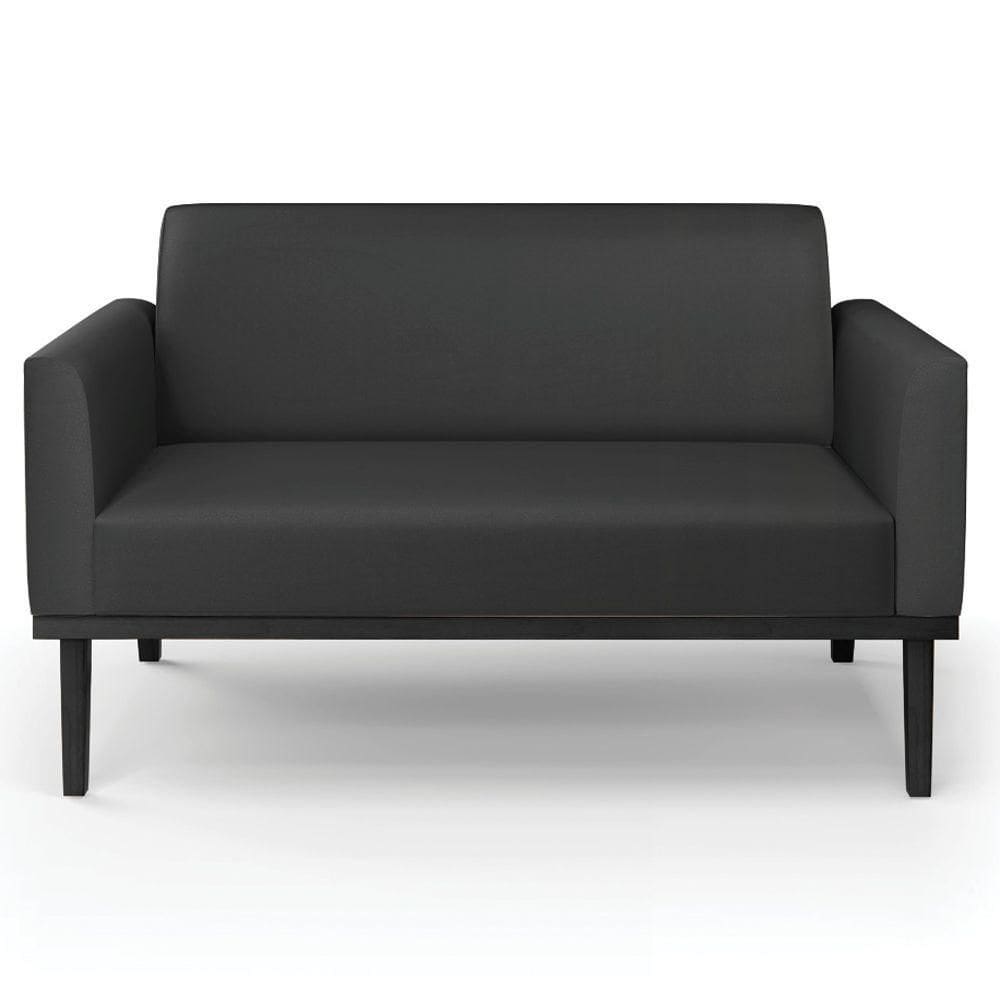 Sofá Namoradeira E 2 Poltronas Base Madeira Preto Maressa Sintético Preto - Ibiza