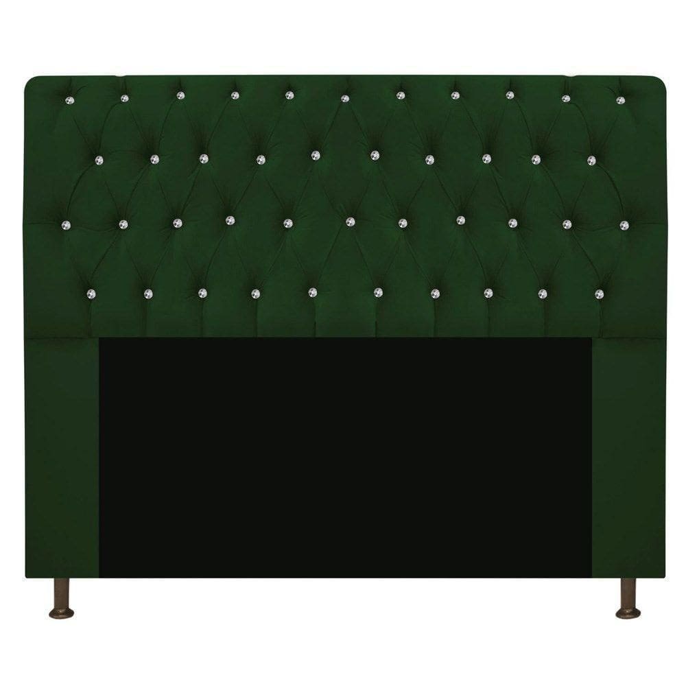 Cabeceira Estofada Lady Com Strass 195 Cm Queen Size Suede - Doce Sonho Móveis Verde