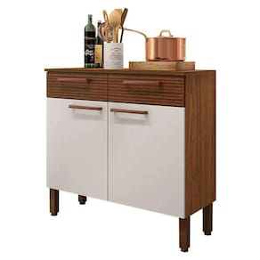 Balcão De Cozinha 90cm Nala 2 Portas 2 Gavetas Kits Paraná Nogueira Off White Ripado