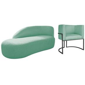 Kit Divã Luna 185cm Lado Esquerdo E 01 Poltrona Base De Ferro Preto Suede Cor Azul Tiffany