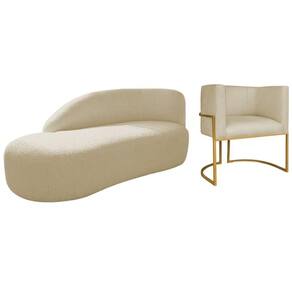 Kit Divã Luna 160cm Lado Esquerdo E 01 Poltrona Base De Ferro Dourado Suede Cor Bege