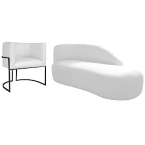 Kit Divã Luna 140cm Lado Direito E 01 Poltrona Base De Ferro Preto Suede Cor Branco