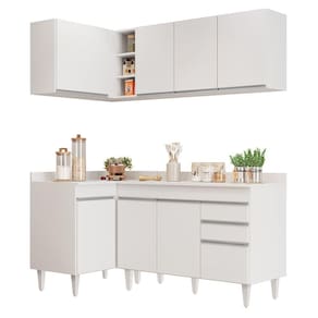 Armário De Cozinha Modulado De Canto Direito 4 Peças Cp38 Balcão Com Tampo Branco
