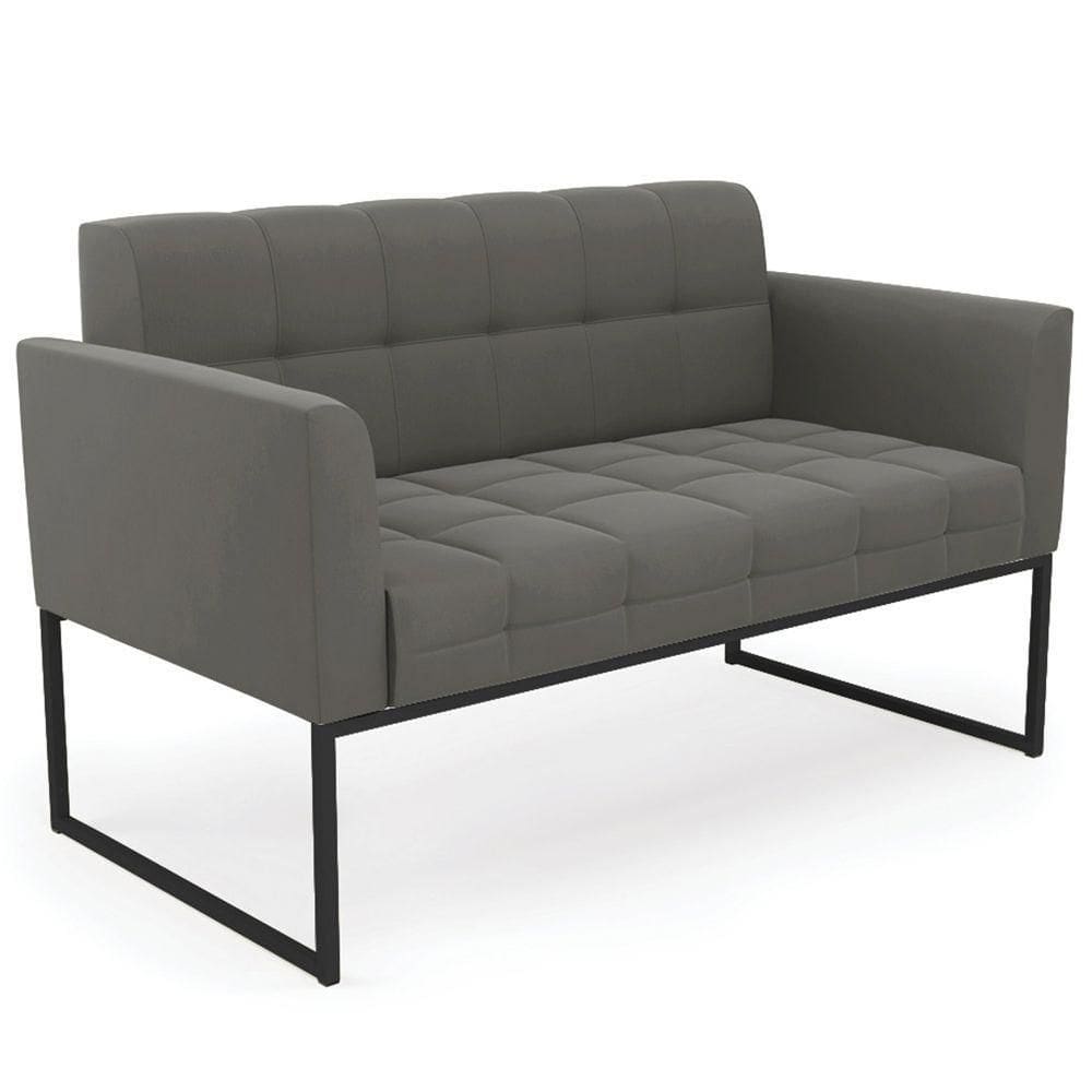 Sofá Namoradeira Base Industrial Preto Ana Suede Grafite