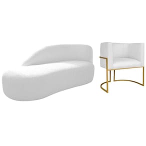 Kit Divã Luna 140cm Lado Esquerdo E 01 Poltrona Base De Ferro Dourado Suede Cor Branco
