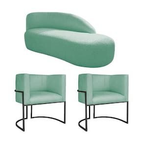 Kit Divã Luna 160cm Lado Direito E 02 Poltronas Base De Ferro Preto Suede Cor Azul Tiffany