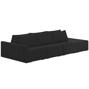 Sofá Ilha Modular Para Sala 312cm Com Puff Dublin K01 Veludo Preto - Lyam Decor