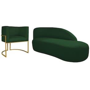 Kit Divã Luna 160cm Lado Direito E 01 Poltrona Base De Ferro Dourada Suede Cor Verde