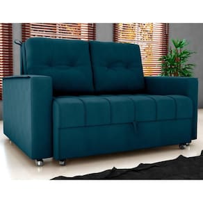 Sofá Cama Para Sala De Estar Cross Veludo Maserati Azul