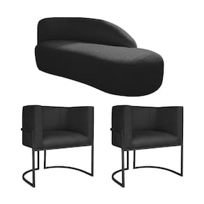 Kit Divã Luna 185cm Lado Direito E 02 Poltronas Base De Ferro Preto Suede Cor Preto