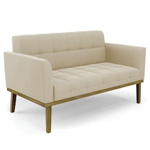 Sofá Namoradeira Base Madeira Castanho Ana Suede Bege