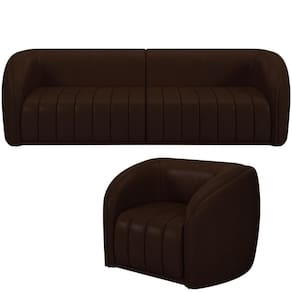 Kit Sofá 4 Lugares Para Sala 252cm Com 01 Poltrona Lazio M03 Corano Marrom - Lyam Decor