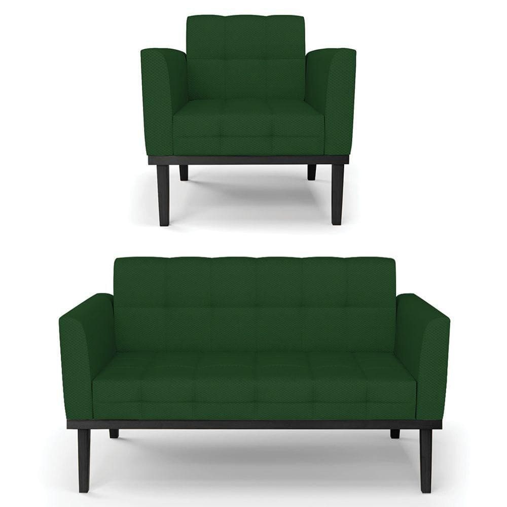 Sofá Namoradeira E 1 Poltrona Base Madeira Preto Ana Veludo Luxo Verde