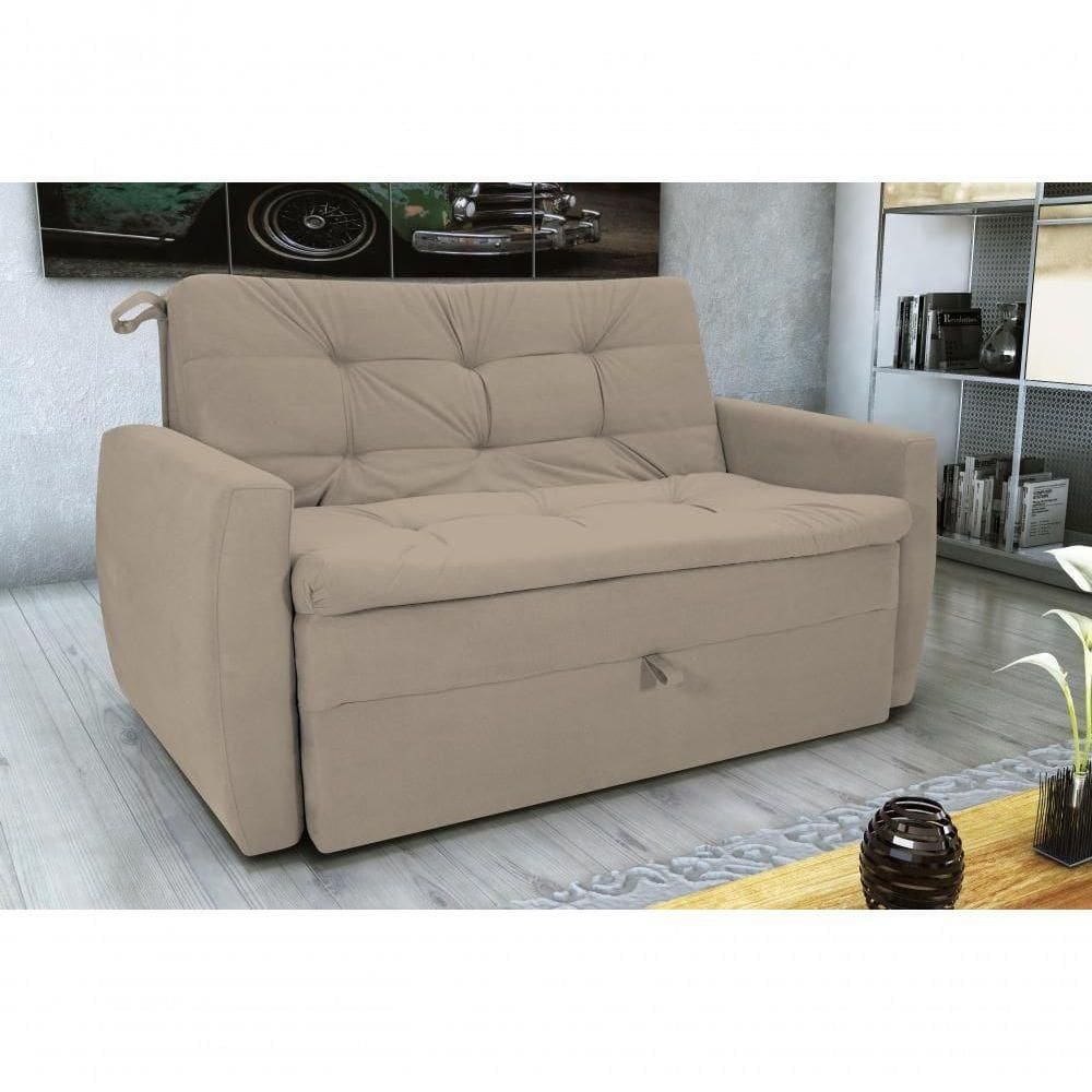 Sofá Cama Meg 2 Lugares Suede Bege Matrix