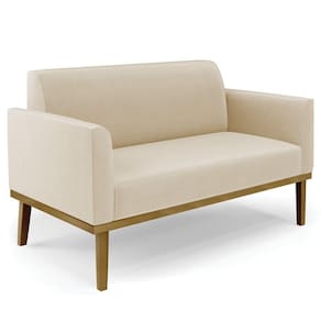 Sofá Namoradeira Base Madeira Castanho Maressa Suede Bege