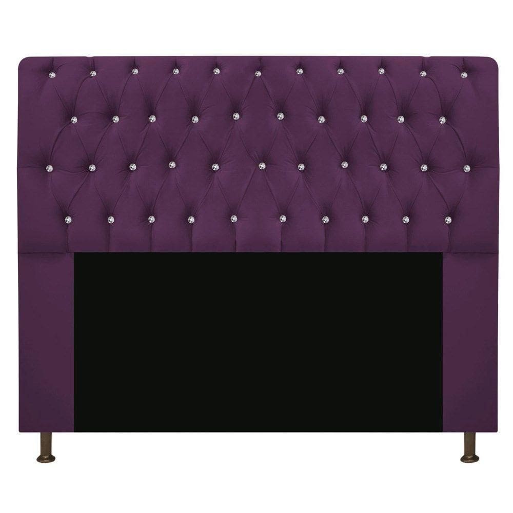 Cabeceira Estofada Lady Com Strass 195 Cm Queen Size Suede - Doce Sonho Móveis Roxo
