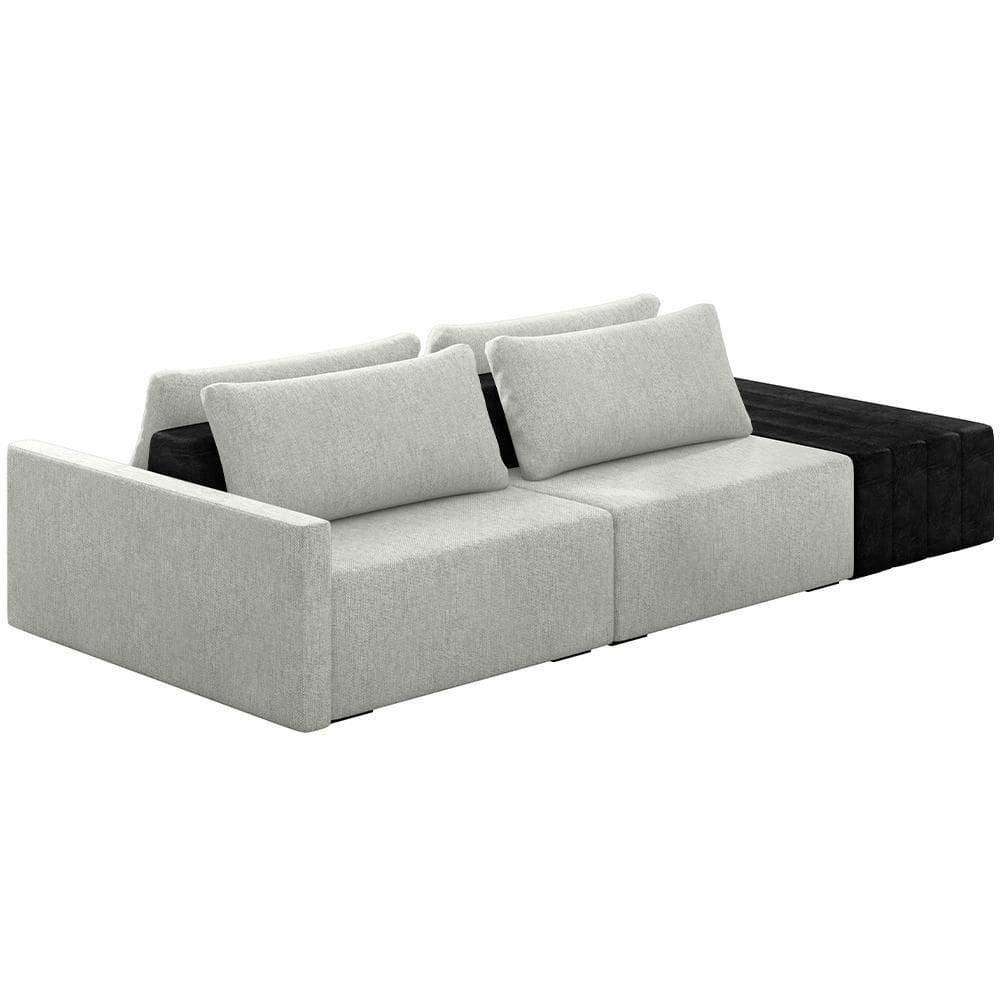 Sofá Ilha Modular Para Sala 252cm Com Puff Dublin K01 Linho Cinza E Sintético Preto - Lyam Decor