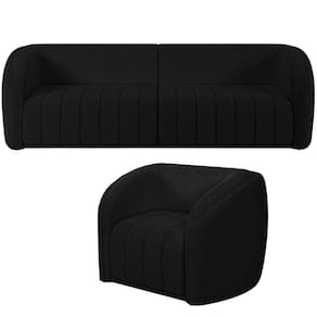Kit Sofá 5 Lugares Para Sala 332cm Com 01 Poltrona Lazio M03 Bouclê Preto - Lyam Decor