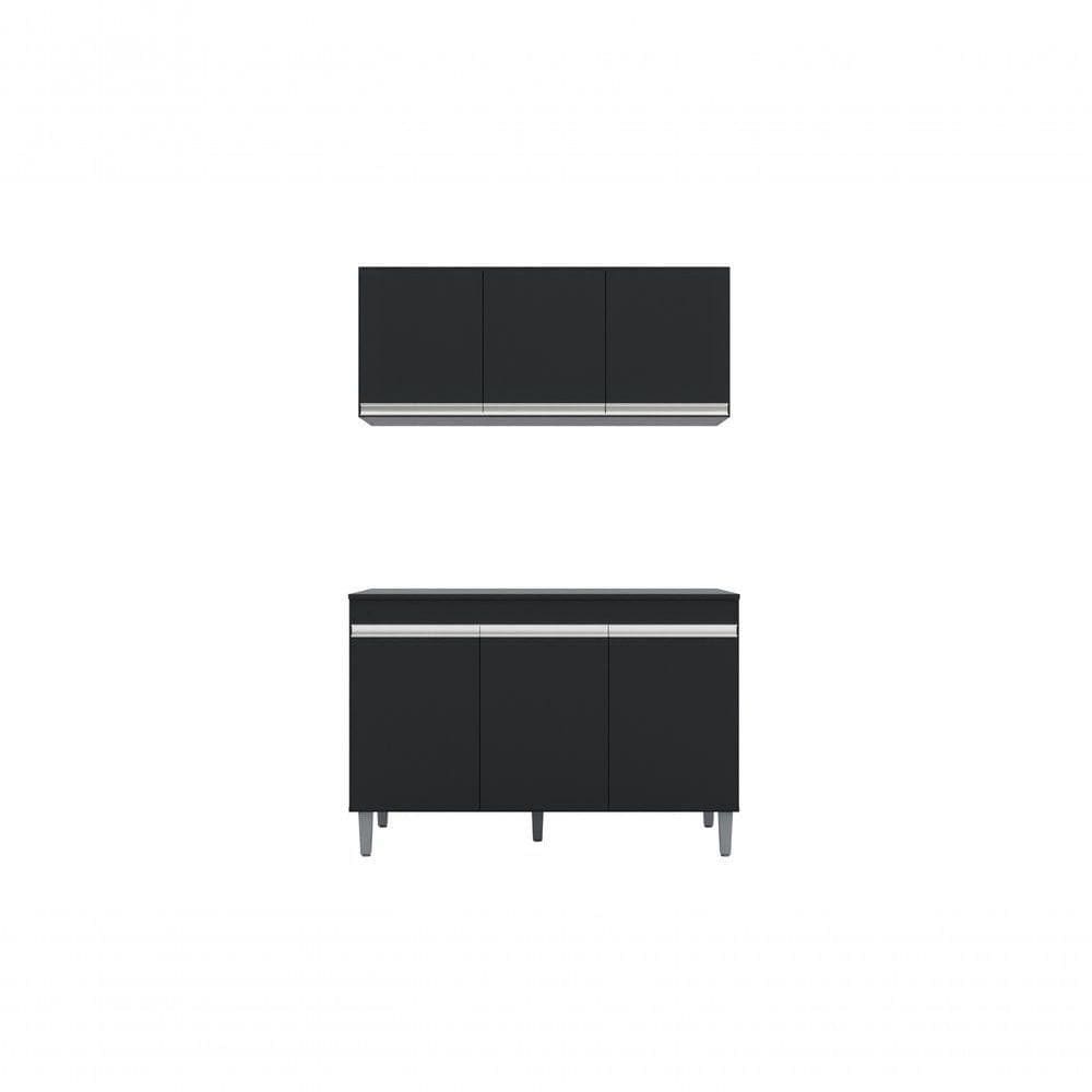 Balcão Gabinete Manu 120 Cm S-tampo E Armário Aéreo Andreia 120cm Preto