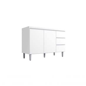 Balcão Gabinete Para Pia Andreia Sem Tampo 100cm 2 Portas 3 Gavetas Branco