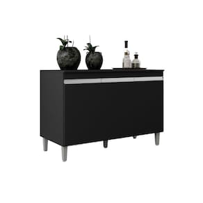 Balcão Gabinete Manu 120cm 3 Portas C-tampo Preto