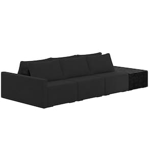 Sofá Ilha Modular Para Sala 312cm Com Puff Dublin K01 Veludo Preto E Sintético Preto - Lyam Decor