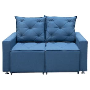 Sofá Retrátil E Reclinável 2 Lugares Bariloche 1.50cm C/ Molas - Linho Azul Linho