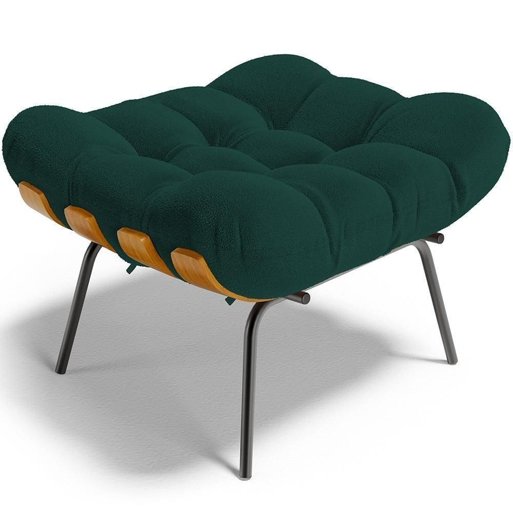 Puff Decorativo Sala De Estar Costela L02 Bouclê Verde - Lyam Decor