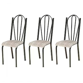Kit 03 Cadeiras Tubular Cromo Preto 021 Assento Rattan Ratta