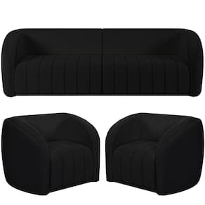 Kit Sofá 5 Lugares Para Sala 332cm Com 02 Poltronas Lazio M03 Bouclê Preto - Lyam Decor