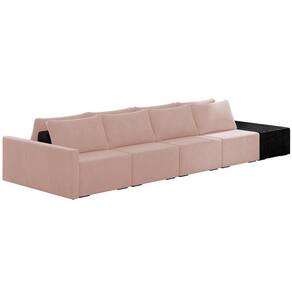 Sofá Ilha Modular Para Sala 392cm Com Puff Dublin K01 Veludo Rosê E Sintético Preto - Lyam Decor