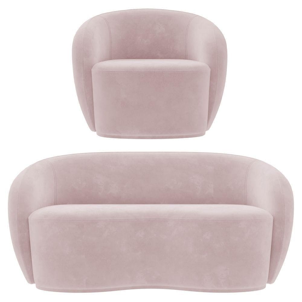 Sofá 2 Lugares Living 160cm E 1 Poltrona Giratória Garbin K04 Veludo Rosê - Mpozenato