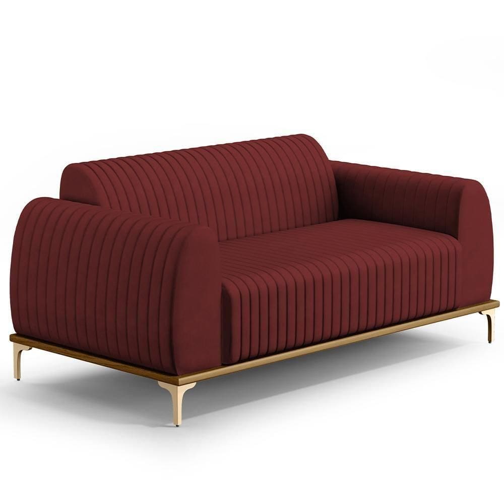 Sofá 3 Lugares Molino 210 Cm Pés D`ouro Marsala C-278