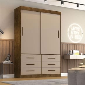 Guarda Roupa Solteiro 2 Portas 6 Gavetas Star Sallêto Móveis Ipê Com Off White