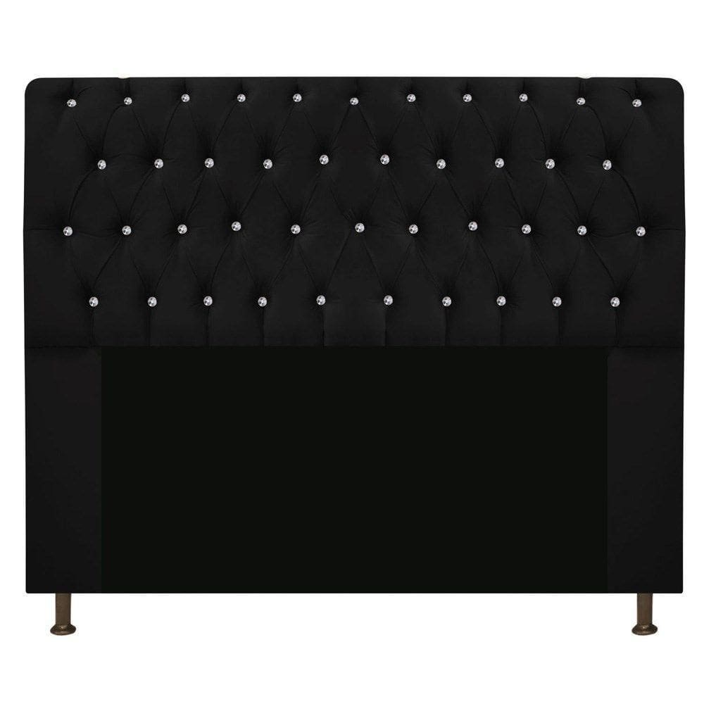Cabeceira Estofada Lady Com Strass 195 Cm Queen Size Suede - Doce Sonho Móveis Preto