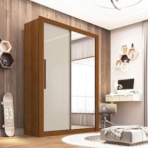 Guarda Roupa Com Espelho 2 Portas 2 Gavetas Panamá Sallêto Móveis Cinamomo Com Off White