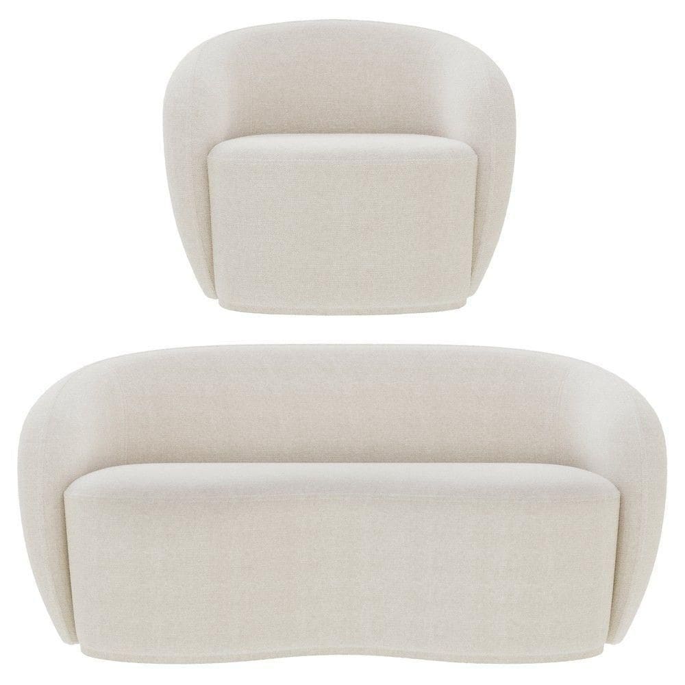 Sofá 3 Lugares Living 180cm E 1 Poltrona Giratória Garbin K04 Bouclê Bege - Mpozenato