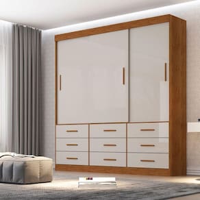 Guarda Roupa Casal 3 Portas 9 Gavetas New Star Sallêto Móveis Cinamomo Com Off White