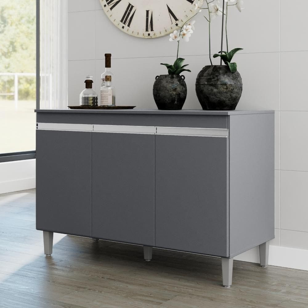 Balcão Para Cozinha 3 Portas Leyton Cinza