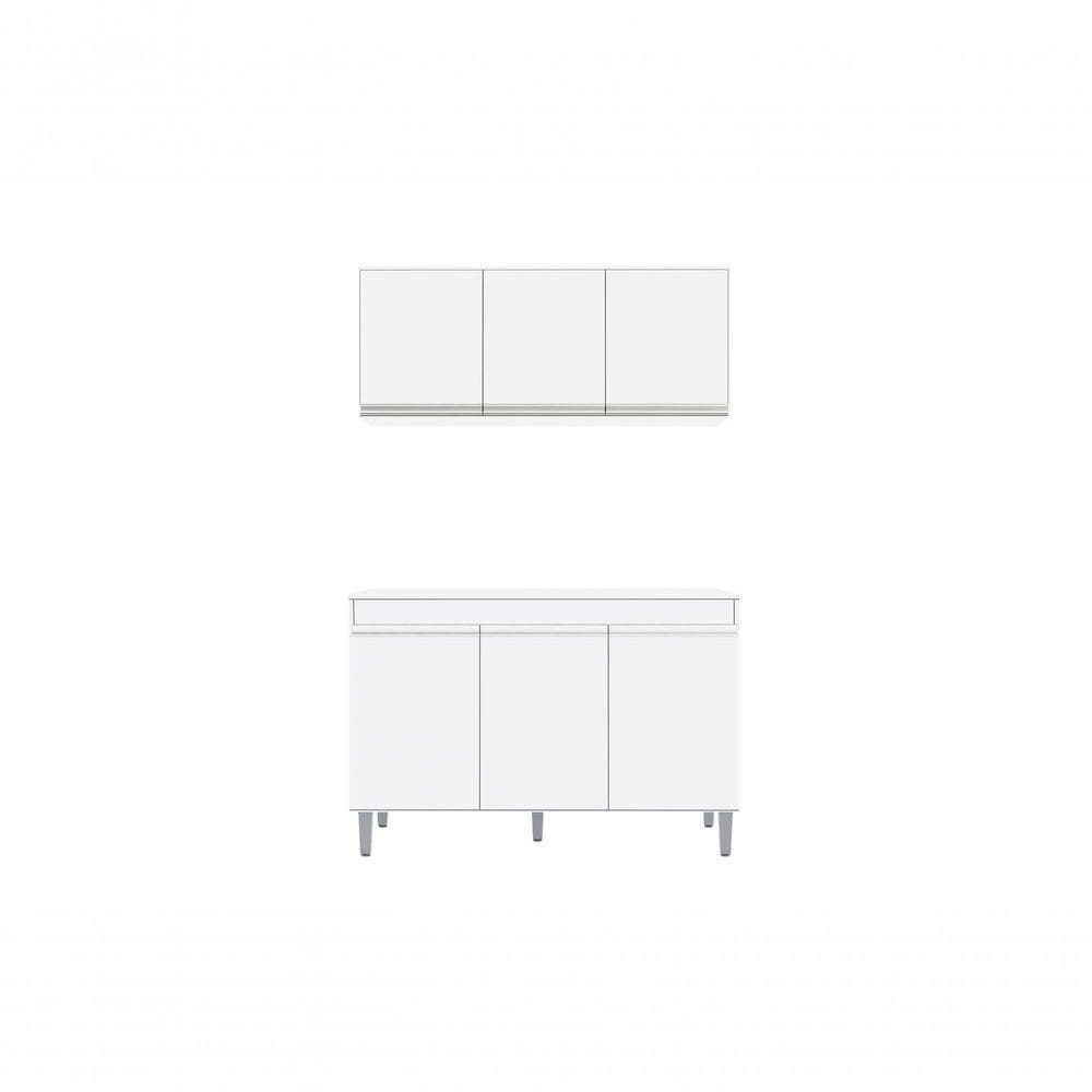 Balcão Gabinete Manu 120 Cm C-tampo E Armário Aéreo Andreia 120cm Branco