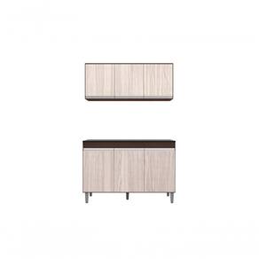 Balcão Gabinete Manu 120 Cm S-tampo E Armário Aéreo Andreia 120cm Marrom