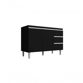 Balcão Gabinete Para Pia Andreia Sem Tampo 120cm 2 Portas 3 Gavetas Preto