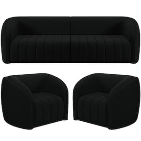 Kit Sofá 4 Lugares Para Sala 252cm Com 02 Poltronas Lazio M03 Veludo Preto - Lyam Decor
